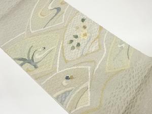 すくい織地紙に草花・流水模様織出し袋帯